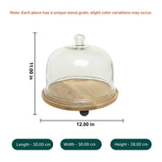 Parstry Pod Acacia Wood cake Stand with Glass Dome