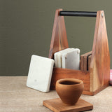 ACACIA WOOD MARBLE COASTER WITH ACACIA CADDY