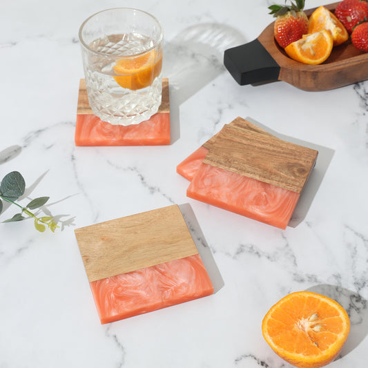 burnt orange acacia wood coasters