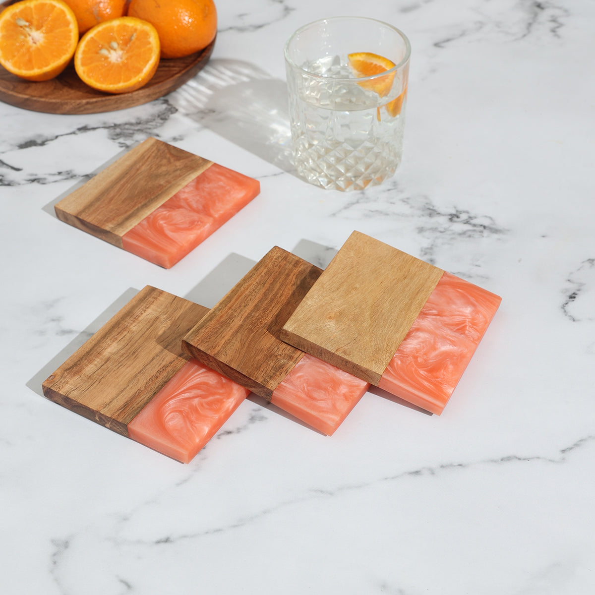 burnt orange acacia wood coasters