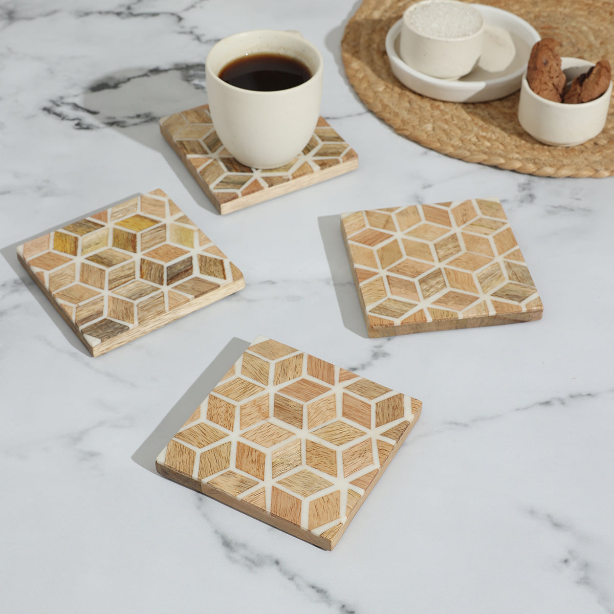 labyrinth mango wood coasters