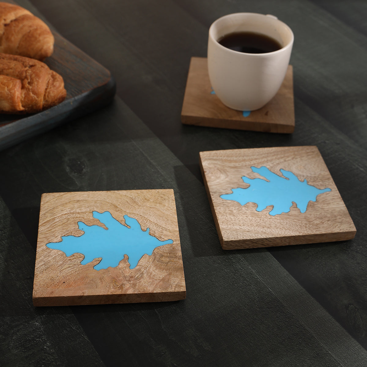 water lily mango wood coasters