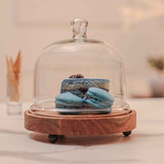 Sweet Haven Acacia Wood Cake Stand with Glass Dome