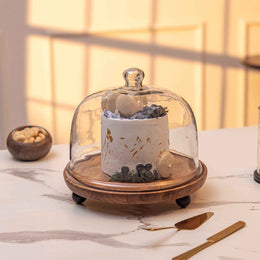 Parstry Pod Acacia Wood cake Stand with Glass Dome