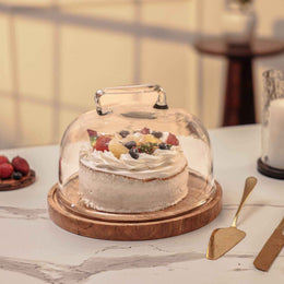 Sweet Vault Acacia Wood Cake Stand with Glass Dome