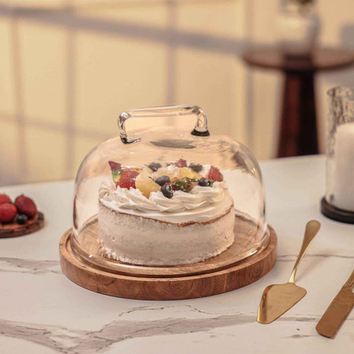 Sweet Vault Acacia Wood Cake Stand with Glass Dome