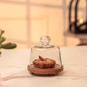 Sugar Shell Acacia Wood cake Stand with Glass Dome
