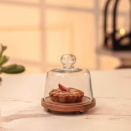 Sugar Shell Acacia Wood cake Stand with Glass Dome