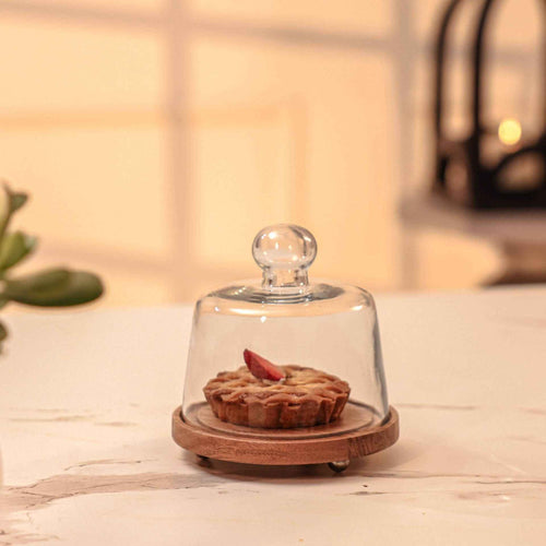 Sugar Shell Acacia Wood cake Stand with Glass Dome