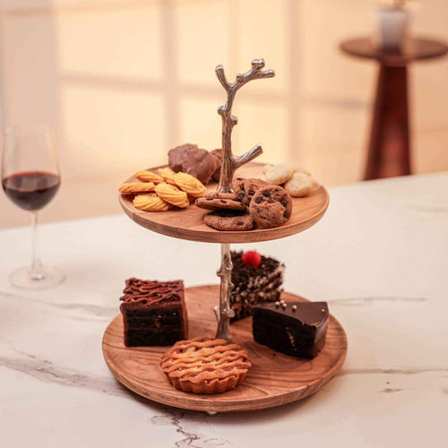 Treat Tree Acacia Wood Two-Tier Serving Stand