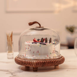 Dessert Deck acacia Wood Cake Stand with Glass Dome
