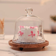 Candy Cloud Acacia Wood Cake stand with Glass Dome