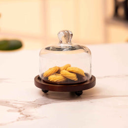 Sugary Affair Acacia Wood Cake Stand with Glass Dome