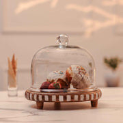 Sugar Sphere Acacia Wood Cake Stand with Glass Dome