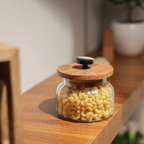 Bubble Glass Jar with Wooden Lid