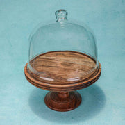 Party Bell Acacia Wood Cake Stand with Glass Dome