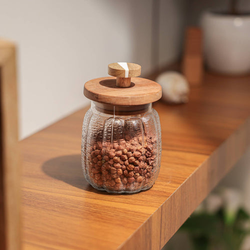 Ripple Glass Jar with Wooden Lid