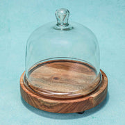 Sweet Haven Acacia Wood Cake Stand with Glass Dome