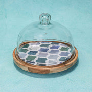 Frosty Bliss Acacia Wood Cake Stand with Glass Dome