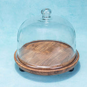 Parstry Pod Acacia Wood cake Stand with Glass Dome