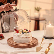 Sweet Vault Acacia Wood Cake Stand with Glass Dome