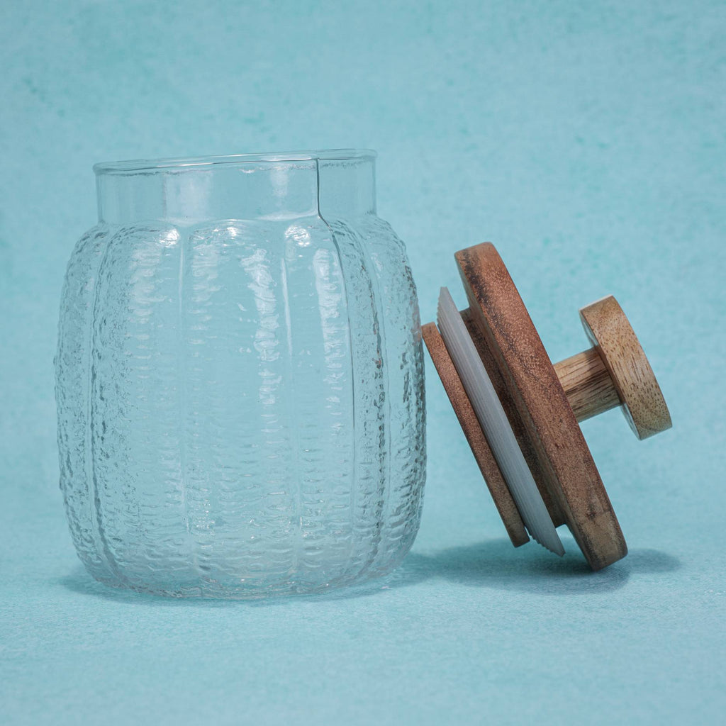 Ripple Glass Jar with Wooden Lid – Ireka Homes