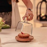 Sugar Shell Acacia Wood cake Stand with Glass Dome