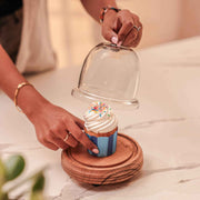 Candy Glow Acacia Wood Cake Stand with Glass Dome