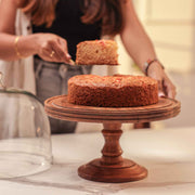 Party Bell Acacia Wood Cake Stand with Glass Dome