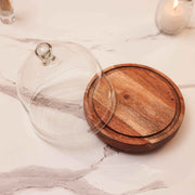 Sweet Haven Acacia Wood Cake Stand with Glass Dome