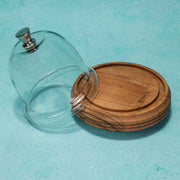 Candy Glow Acacia Wood Cake Stand with Glass Dome
