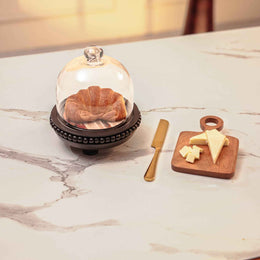 Sweet Spot Acacia Wood cake Stand with Glass Dome