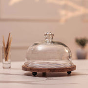 Frosty Bliss Acacia Wood Cake Stand with Glass Dome
