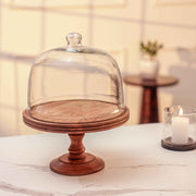 Party Bell Acacia Wood Cake Stand with Glass Dome