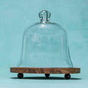 Candy Cloud Acacia Wood Cake stand with Glass Dome