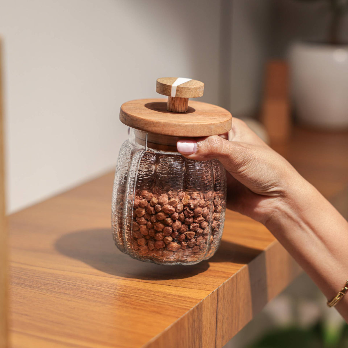 Ripple Glass Jar with Wooden Lid – Ireka Homes