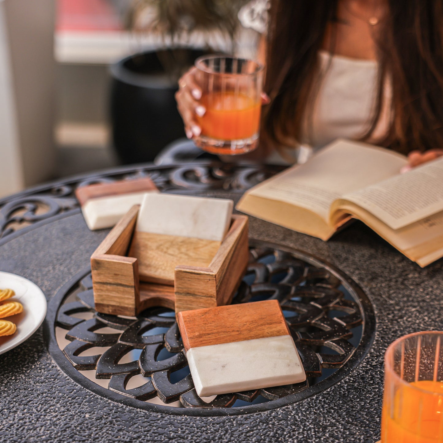 Timber & Stone Coasters with Carrier (Set of  4)