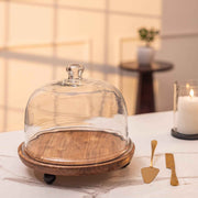 Parstry Pod Acacia Wood cake Stand with Glass Dome