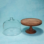 Party Bell Acacia Wood Cake Stand with Glass Dome