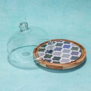 Frosty Bliss Acacia Wood Cake Stand with Glass Dome