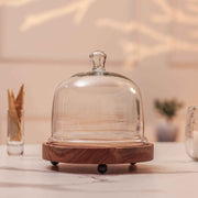 Sweet Haven Acacia Wood Cake Stand with Glass Dome