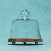 Sugar Shell Acacia Wood cake Stand with Glass Dome