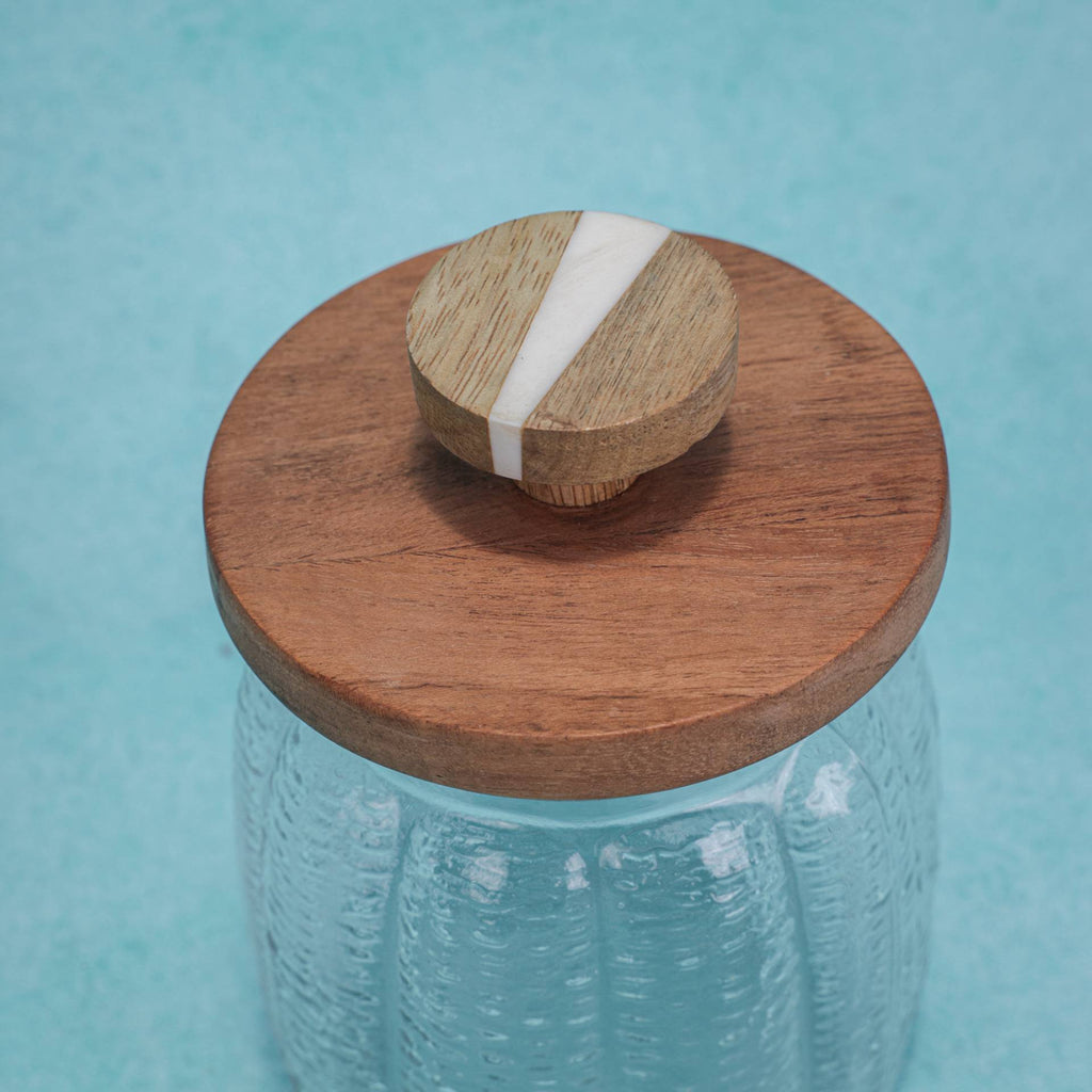 Ripple Glass Jar with Wooden Lid – Ireka Homes