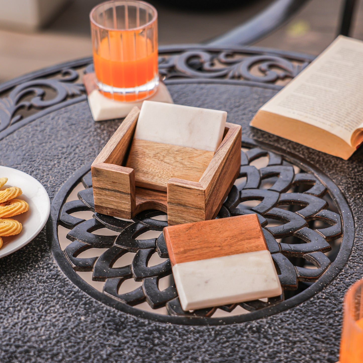 Timber & Stone Coasters with Carrier (Set of  4)