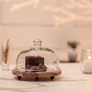 Frosty Bliss Acacia Wood Cake Stand with Glass Dome