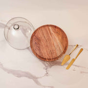 Party Bell Acacia Wood Cake Stand with Glass Dome