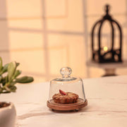 Sugar Shell Acacia Wood cake Stand with Glass Dome