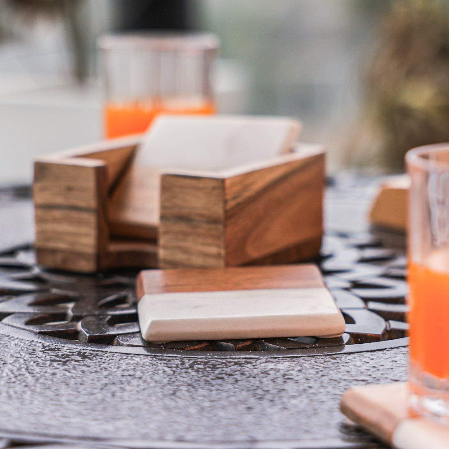 Timber & Stone Coasters with Carrier (Set of  4)