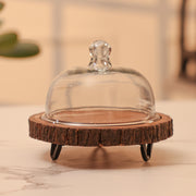 Vriksha Acacia Wood Cake Stand with Glass Dome