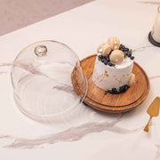 Parstry Pod Acacia Wood cake Stand with Glass Dome